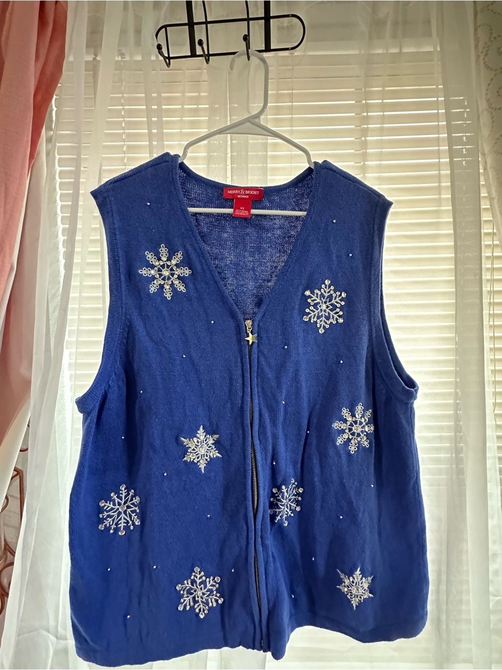 Holiday-Ready Blue Snowflake Zip Front Vest by Merry & Bright